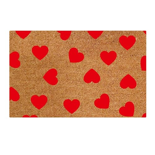 routinfly Hochwertige Fußmatte 40x60cm Groß für Innen & Außen - Schmutzfangmatte rutschfest, Waschbar & Wetterfest - für Eingangsbereich & Aussenbereich - Läufer Flur Dünn Valentinstag mit Herzen (I) von routinfly