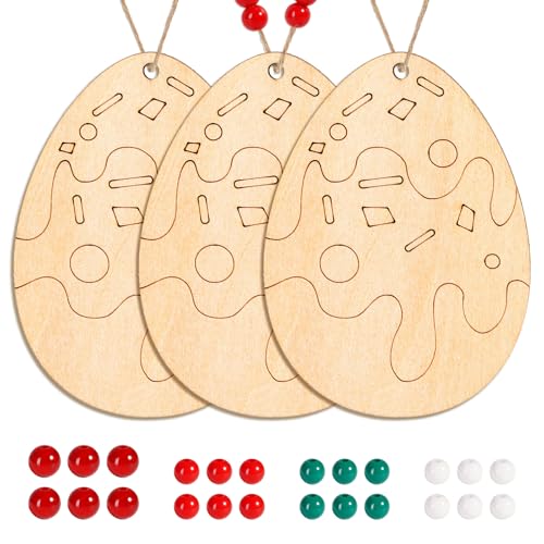 ROWOOD 24-teilige Osterei-Holzornamente mit Wellenmuster – 3 mm Basswood-Set für Kreativprojekte von rowood
