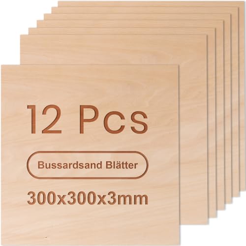 ROWOOD Sperrholzplatte 3mm 300x300mm 12Stück Linde holzplatte Zuschnitt Nach Maß Unbehandeltes Bastelhölzer Holz für Modellbau Laserschnit Laser Gravur Holz Brennen Malerei CNC von rowood