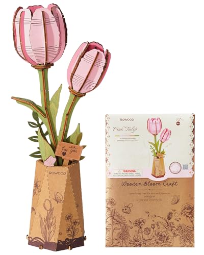 rowood Künstliche Blumen Rosa Tulpe, 3D Puzzle DIY Holzblume, Modellbausätze zum Zusammenbauen, Bastelset für Erwachsene, Heimdekoration und Valentinsgeschenk-Set rowood Künstliche Blumen Rosa Tulpe, 3D Puzzle DIY Holzblume, Modellbausätze zum Zusammenbauen, Bastelset für Erwachsene, Heimdekoration und Valentinsgeschenk-Set von rowood