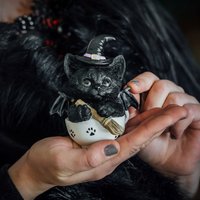Schwarze Hexenkatze, Schwarze Katze, Okkulte Halloween Deko, Kuriositäten, Gothic Hexenhut, Hexe, Witchcraft von royalpanopticon