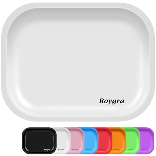 roygra Rolltablett, kleines Metalltablett, Zigaretten-Vorrollen-Zubehör, tragbare matte Rolltabletts für Raucher, Heimdekoration, Terrassendekorationen, 17,8 x 14 cm, Weiß von roygra