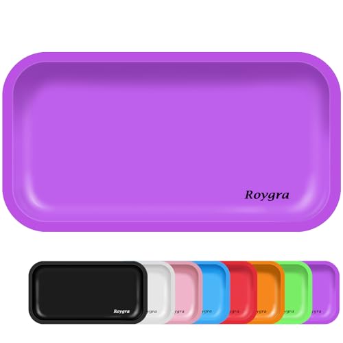 roygra Rolltablett, großes Metalltablett, Zigaretten-Vorrollen-Zubehör, tragbare matte Rolltabletts für Raucher, Heimdekoration, Terrassendekorationen, 26,9 x 16 cm, Violett von roygra