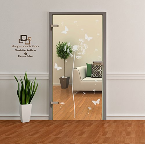 Glastür Aufkleber Tattoo Folie Glasdekor Fensterfolie Wohnzimmer, Türen Pusteblume einzeln oder als Set (1 Pusteblume ca. 180cm x 57cm) von rs-interhandel