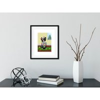 Boston Terrier Geschenk, Kunst, Verheddern in Weihnachtslichtern, Wand Kunstdruck von rubenacker