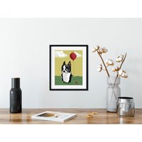 Boston Terrier Mit Rotem Ballon, Geschenk, Boton Kunst, Kunstdruck, Dekor, Rot Braun Boston Terrier Mit Rotem Ballon, Geschenk, Boton Kunst, Kunstdruck, Dekor, Rot Braun von rubenacker