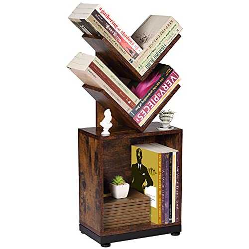 ruboka Bücherregal 2 Ebenen Baumform raumteiler Regal, bücherregal Holz für Café Home Wohnzimmer Büro, Regal Bücher dient zur Auslage von CD/Magazinen/Büchern, Braun Standregal, 30 * 19 * 67cm von ruboka