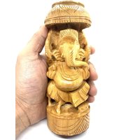 Ganesha-statue Aus Holz - 4 "Handgeschnitztes Ganpati-Idol Hindu-Elefantengott Handgefertigte Ganesh-Figur Für Glück, Erfolg & Wohlstand-Dekor von rudrakshagems