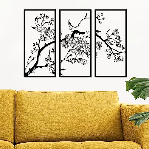 ruelen 3 Stück Metall Blume Wandkunst, Floral Line Wandskulptur, Abstrakte Blumen Ästhetische Kunste Natur Linie Zeichnung Moderne Home Hanging für Schlafzimmer Wohnzimmer Bad Büro (Schwarz) von ruelen