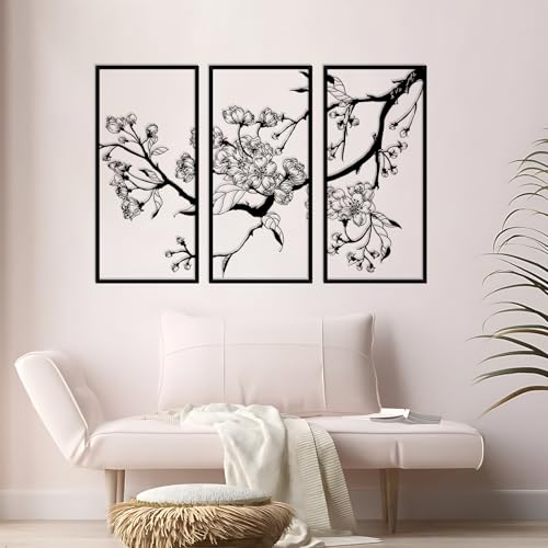 ruelen 3 Stück Metall Blume Wandkunst, Floral Line Wandskulptur, Abstrakte Blumen Ästhetische Kunste Natur Linie Zeichnung Moderne Home Hanging für Schlafzimmer Wohnzimmer Bad Büro (Schwarz) von ruelen