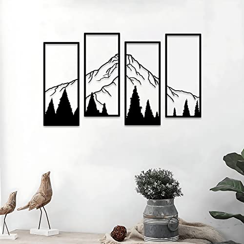 ruelen 4 Stück Metall Berg und Wald Wanddekorationen Strichzeichnung Wandkunst Minimalistische Wanddekoration Rustikale Natur Home Wandkunst Skulptur Büro Wohnzimmer Schlafzimmer von ruelen