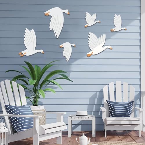 ruelen 6 Stück Holzvogel Wandkunst Holz fliegende Gänse Wandschild Holz Vogel Wandskulptur Tierornamente für Zuhause Schlafzimmer Wohnzimmer Küche Büro (weiß) von ruelen