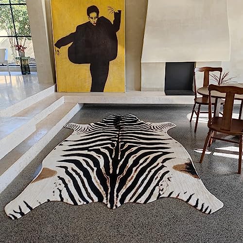 rugoo Teppich mit Zebramuster, 2 x 2,6 m, schwarz-weiß, Tierdruck, Cartoon, niedlicher Teppich, Kunstfell-Teppich, Tierdruck, Matte für Wohnzimmer, Schlafzimmer, Kinderzimmer, Sofa von rugoo