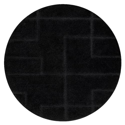 Badteppich Supreme Kreis Lines, Linien, rutschfest, weich, Badezimmerteppich Fussbodenheizung geeignet, Badteppich waschbar schwarz Kreis 100 cm von rugsx