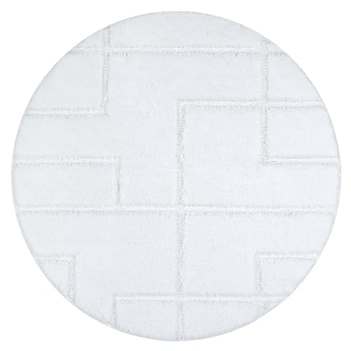 Badteppich Supreme Kreis Lines, Linien, rutschfest, weich, Badezimmerteppich Fussbodenheizung geeignet, Badteppich waschbar weiß Kreis 100 cm von rugsx