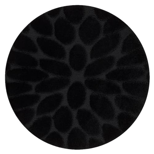 Badteppich Supreme Kreis Stones, Steine, rutschfest, weich, Badezimmerteppich Fussbodenheizung geeignet, Badteppich waschbar schwarz Kreis 100 cm von rugsx