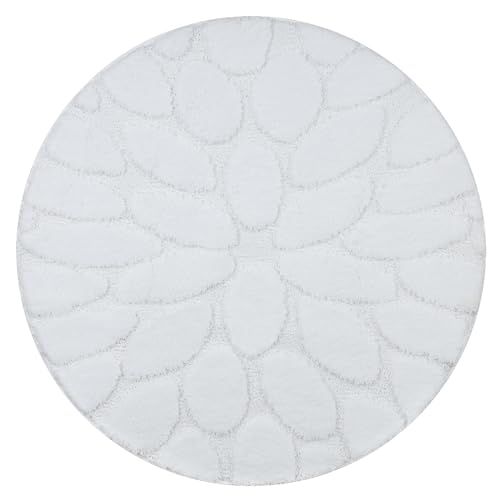 Badteppich Supreme Kreis Stones, Steine, rutschfest, weich, Badezimmerteppich Fussbodenheizung geeignet, Badteppich waschbar weiß Kreis 50 cm von rugsx