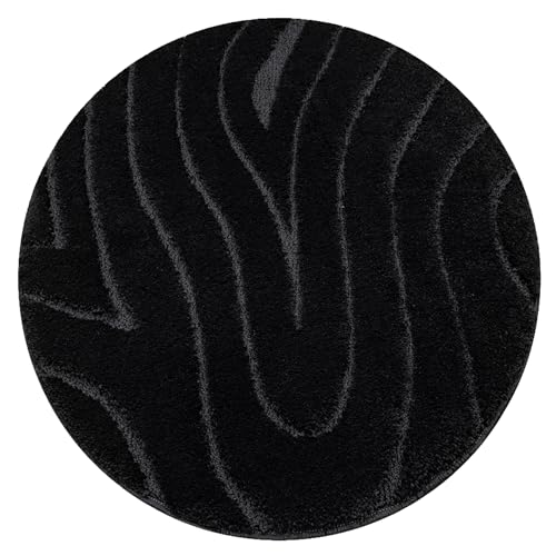 Badteppich Supreme Kreis Waves, Wellen, rutschfest, weich, Badezimmerteppich Fussbodenheizung geeignet, Badteppich waschbar schwarz Kreis 100 cm von rugsx