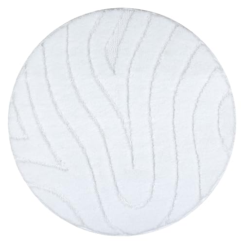 Badteppich Supreme Kreis Waves, Wellen, rutschfest, weich, Badezimmerteppich Fussbodenheizung geeignet, Badteppich waschbar weiß Kreis 67 cm von rugsx