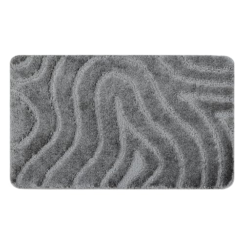 Badteppich Supreme Waves, Wellen, rutschfest, weich, Badezimmerteppich Fussbodenheizung geeignet, Badteppich waschbar grau 50x80 cm von rugsx
