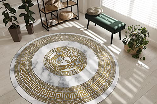 rugsx Exklusiv Emerald Carpet Glamour, Meduse griechisch Rahmen Creme/Gold Kreis 200 cm von rugsx