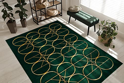 Exklusiv Emerald Teppich Glamour, stivoll, Kreise flaschengrün/Gold 80x150 cm von rugsx
