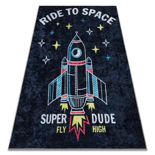 rugsx Kinderteppich JUNIOR 52069.801 Weltraum, Rakete für Kinder Anti-Rutsch - schwarz 80x150 cm von rugsx