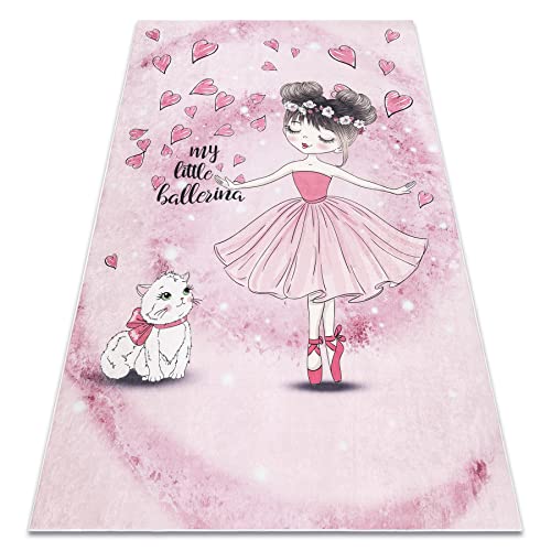 Kinderteppich Bambino Waschteppich Ballerina, Kätzchen für Kinder Anti-Rutsch - rosa 140x190 cm von rugsx