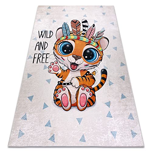 rugsx Kinderteppich Bambino Waschteppich Tiger, Indisch, für Kinder Anti-Rutsch - weiß 140x190 cm von rugsx