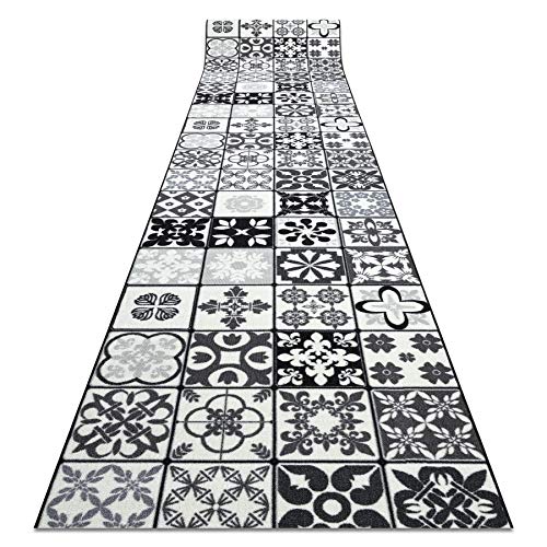 rugsx Läufer Antirutsch AZULEJO Patchwork, LISSABONFLIESEN grau/schwarz 57x110 cm von rugsx