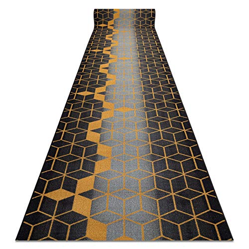 rugsx Läufer Antirutsch HEKSAGON Hexagon schwarz/Gold 100x260 cm von rugsx