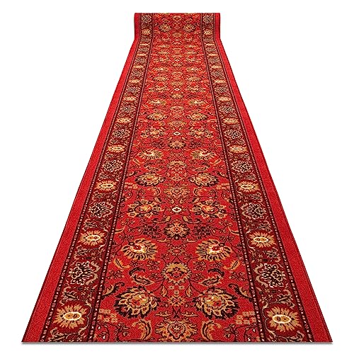 rugsx Modernen Preiswert Antirutsch Läufer Tradition, für Küche, Flur, Halle, solide, rot 90x300 cm von rugsx