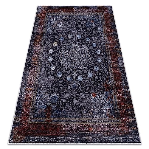 rugsx MIRO 51600.810 Waschteppich, Rosette, Rahmen, Anti-Rutsch - dunkelblau 160x220 cm von rugsx