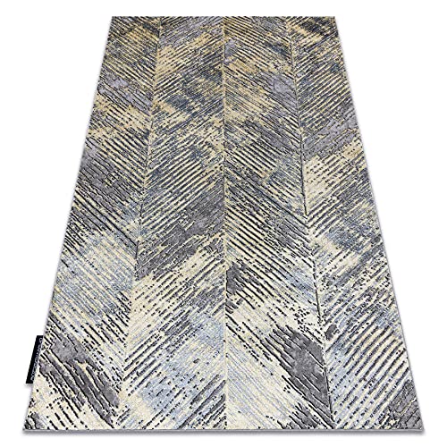 rugsx Modern DE Luxe Teppich für Wohnzimmer, Schlafzimmer, Fischgrätenmuster Vintage - Strukturell Gold/grau 120x170 cm von rugsx