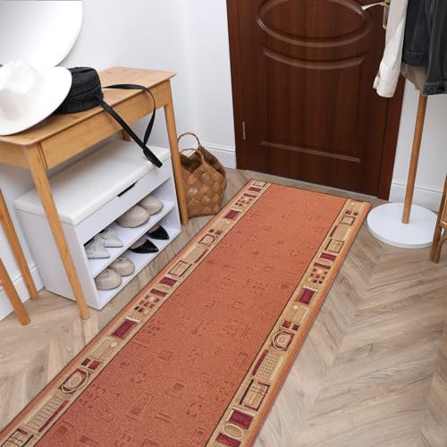 Modernen Preiswert Antirutsch Läufer JENA rotbraun rot-braun, Anti Rutsch Teppich rutschfest Brücke Meterware Rahmen für Küche Wohnzimmer, dauerhaft, 80x580 cm von rugsx