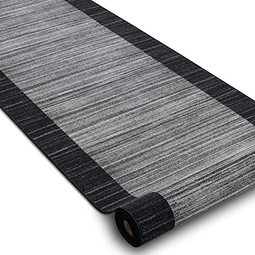 rugsx Modernen Preiswert Antirutsch Läufer Streifen Teppichläufer für Küche, Flur, Korridor, Flurläufer für Wohnzimmer, Schlafzimmer, solide, Anthrazit 67x530 cm von rugsx