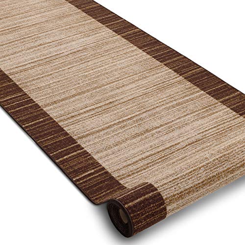 rugsx Modernen Preiswert Antirutsch Läufer Streifen Teppichläufer für Küche, Flur, Korridor, Flurläufer für Wohnzimmer, Schlafzimmer, solide, braun 133x400 cm von rugsx