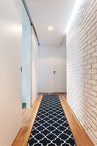 rugsx Modernen Preiswert Antirutsch Läufer Trellis Teppich für Küche, Flur, Wohnzimmer, dauerhaft, schwarz 100x230 cm von rugsx