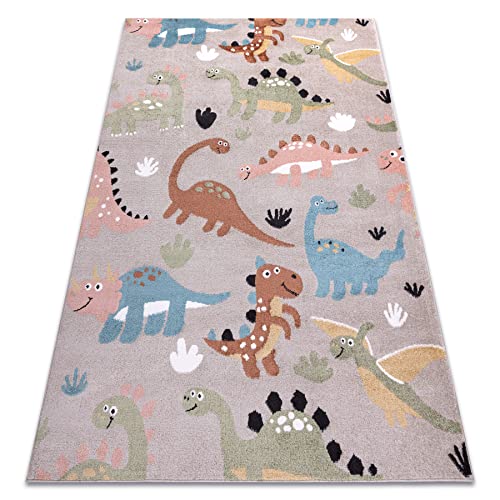 rugsx Teppich Fun Dino Kinderteppich für Babyzimmer, Spielteppiche, Kinderzimmer, Moderne, Dinosaurier beige 80x150 cm von rugsx