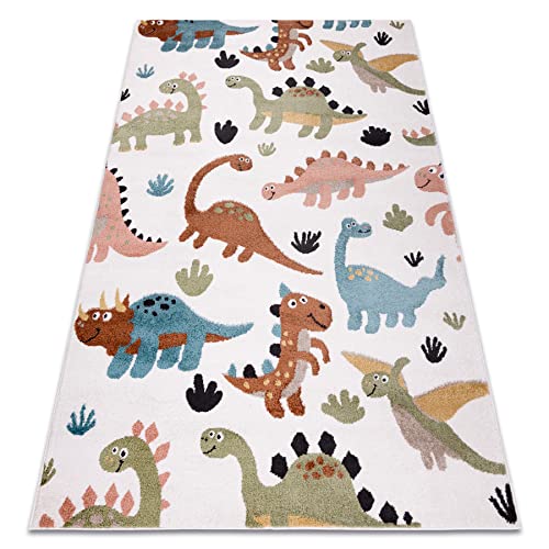 rugsx Teppich Fun Dino Kinderteppich für Babyzimmer, Spielteppiche, Kinderzimmer, Moderne, Dinosaurier Creme 160x220 cm von rugsx