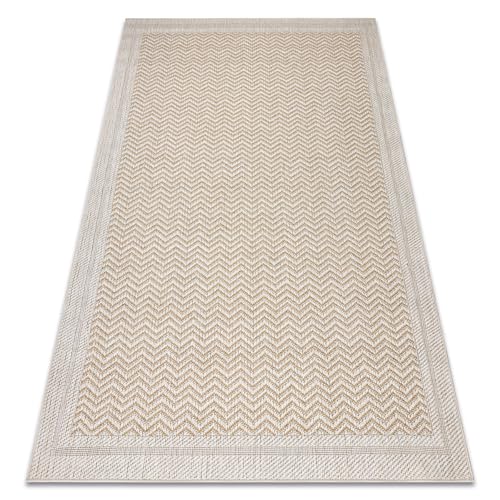 Teppich Origi 3739 Creme/beige - Rahmen, Fischgrät flachgewebte SISAL Schnur 116x170 cm Creme von rugsx