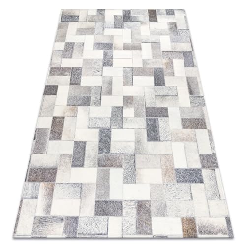 rugsx Teppich Patchwork 21723 grau, Designer, Rechtecke, Kunstleder, Rindsleder, 160x230 cm von rugsx