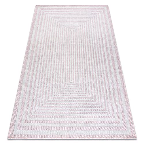 Teppich SISAL SION innen & außen, flach gewebt, für Zimmer, Küche, Terrasse und Balkon, Labirynth Flach gewebt rosa/Ecru 180x270 cm von rugsx