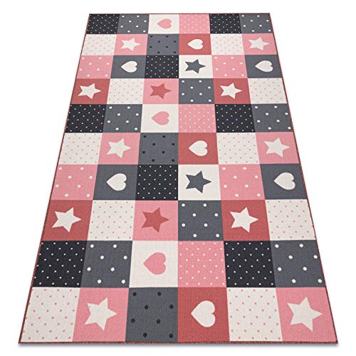 Teppich Stars Kinderteppich für Babyzimmer, Spielteppiche, Kinderzimmer, rosa/grau 100x400 cm von rugsx