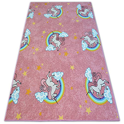 Teppich Unicorn Kinderteppich für Babyzimmer, Spielteppiche, Kinderzimmer, rosa, 100x250 cm von rugsx