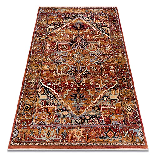 Teppich Wolle KESHAN Franse, Ornament orientalisch, Rotwein 200x290 cm von rugsx