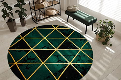 rugsx Exklusiv Emerald Teppich Glamour, stilvoll, Marmor, Dreiecke flaschengrün/Gold Kreis 120 cm von rugsx