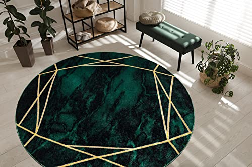Exklusiv Emerald Teppich Glamour, stilvoll, Marmor, Geometrisch flaschengrün/Gold Kreis 200 cm von rugsx