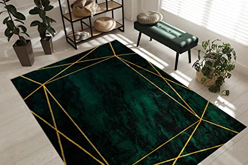 rugsx Exklusiv Emerald Teppich Glamour, stivoll, Geometrisch, flaschengrün/Gold 120x170 cm von rugsx