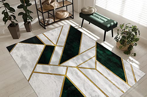 rugsx Exklusiv Emerald Teppich Glamour – Stilvoll, Marmor-Design, Geometrisch Flaschengrün/Gold 180x270 cm Modern Teppich für Wohnzimmer von rugsx